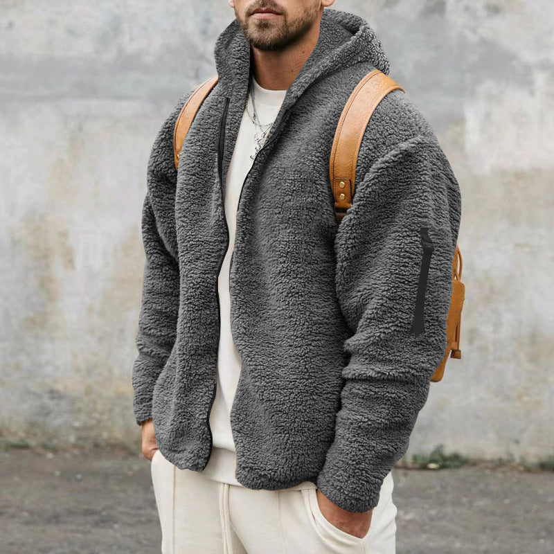 Veste polaire homme sherpa à capuche et poche sur manche 2