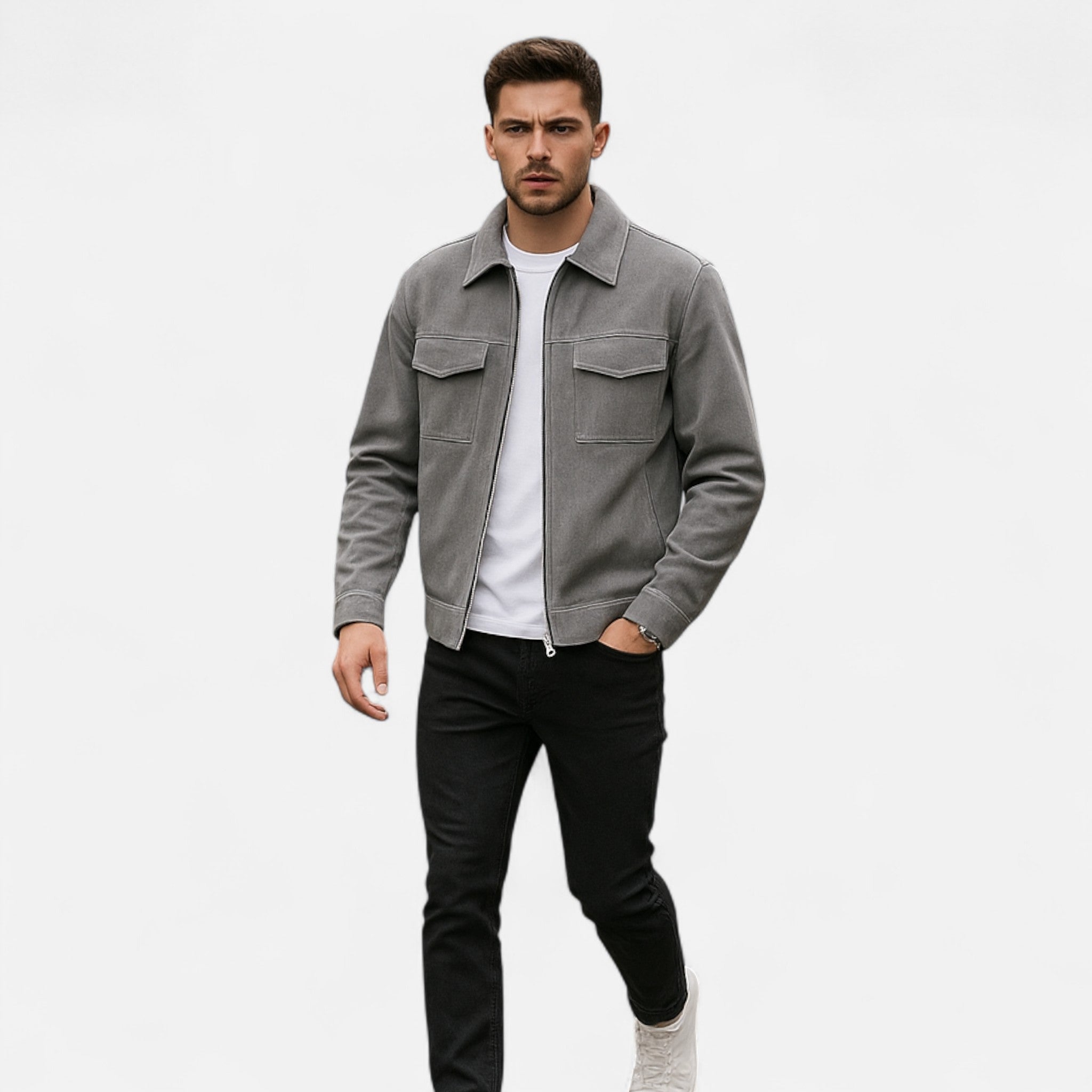 Veste utilitaire homme zippée à col chemise et poches plaquées 3