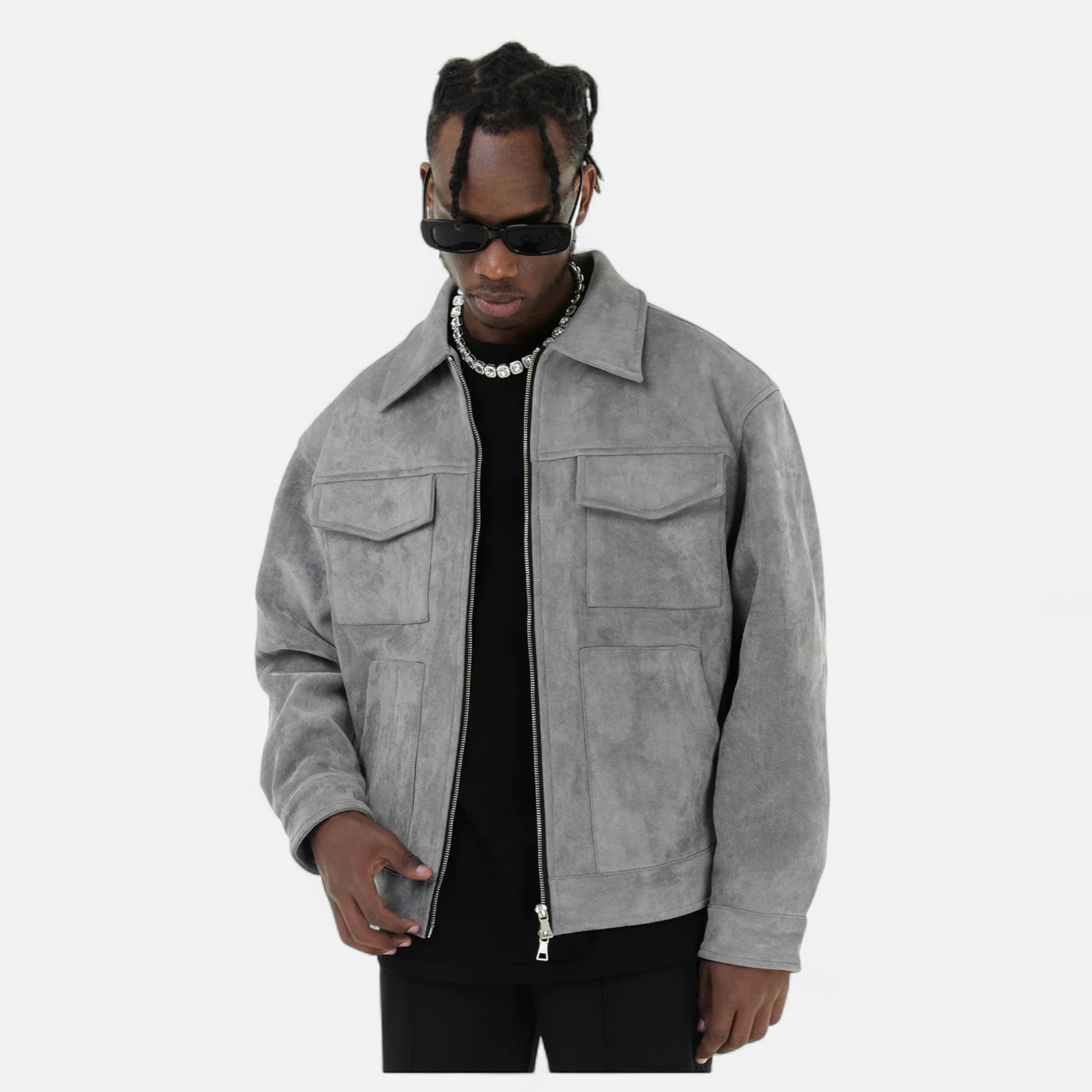 Veste utilitaire homme zippée à col chemise et poches plaquées 6