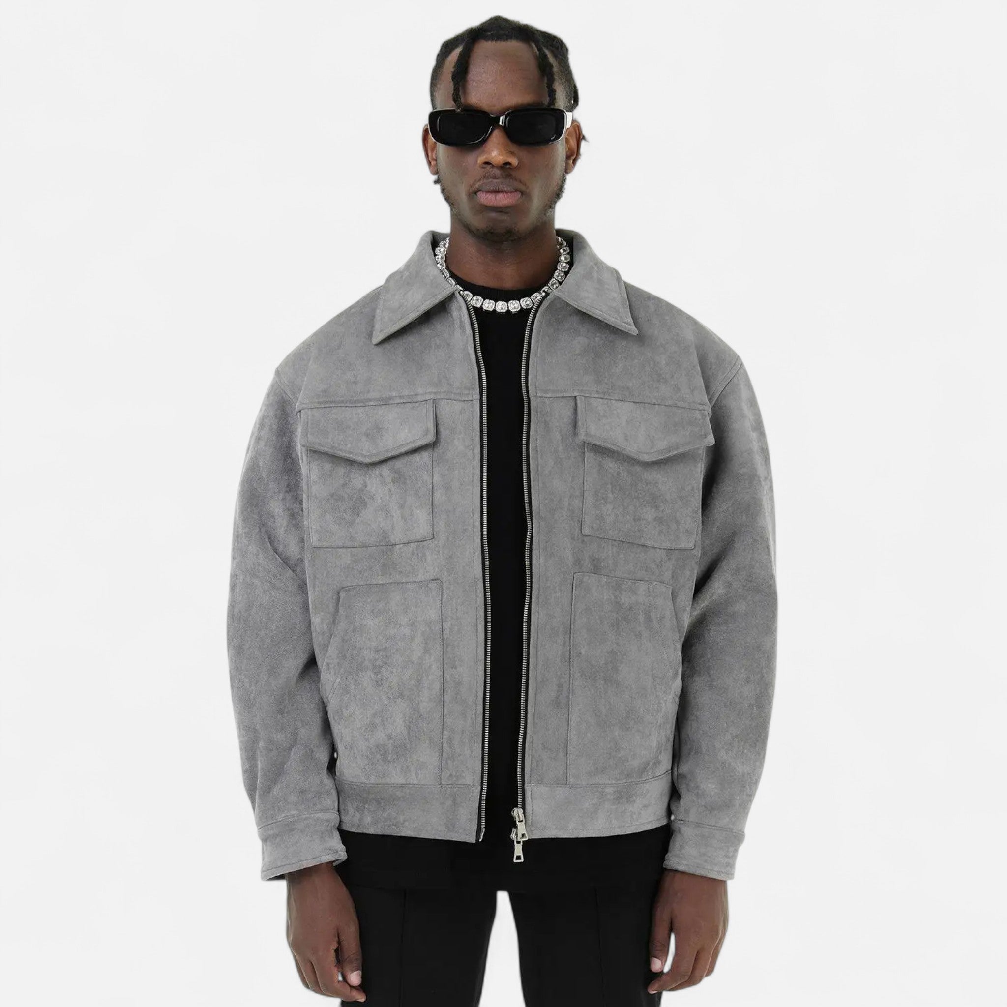 Veste utilitaire homme zippée à col chemise et poches plaquées 7